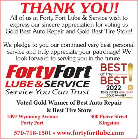 See what employees say it's like to work at <strong>Forty Fort Lube</strong> & Service. . Forty fort lube